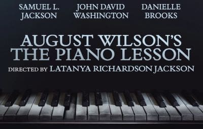 Movie title 'The Piano Lesson' with a piano keyboard background.
