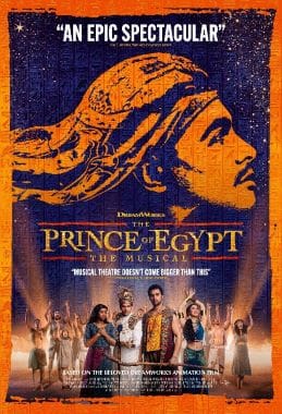 Poster of The Prince of Egypt movie with main characters and fiery background.