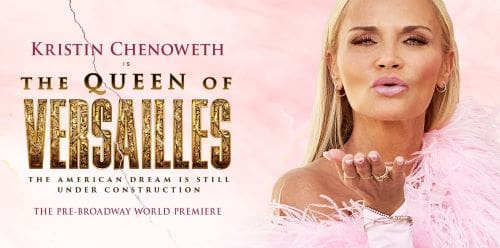 Promotional poster for 'Queen of Versailles' featuring a woman and elegant typography.