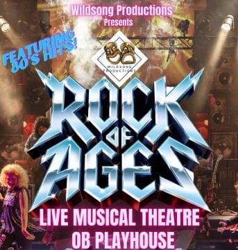 Poster for 'Rock of Ages' live musical theatre show at OP Playhouse.