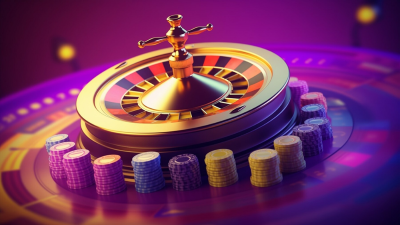 A roulette wheel with colorful chips ready for betting.
