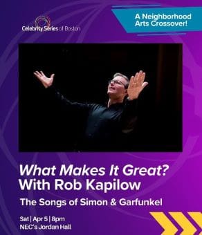Rob Kapilow passionately conducts a musical performance about Simon and Garfunkel's songs.