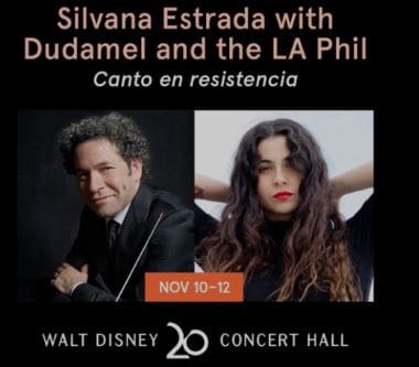 Silvana Estrada and Dudamel performing with the LA Phil at Walt Disney Concert Hall.