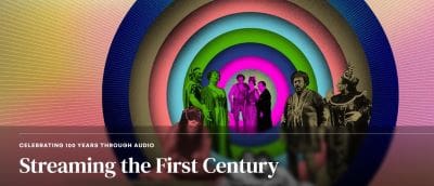 A vibrant group portrait with concentric colorful arches and text 'The First Century'.