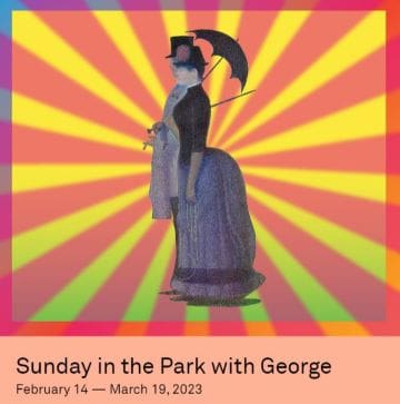 Poster of a woman in Victorian dress against a bright sunburst background.