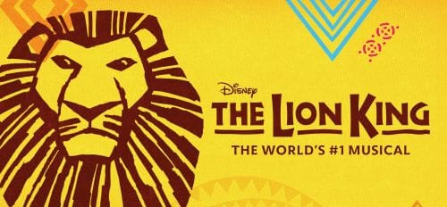 Logo of Disney's The Lion King with a stylized lion face on a yellow background.