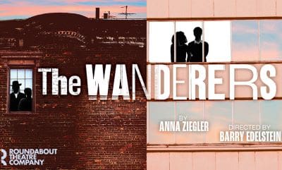 Title card for 'The Wanderer' featuring silhouettes and urban background.