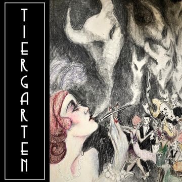 Illustration of a child and mystical creatures with 'Tiergarten' text.