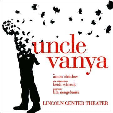 Poster for Uncle Vanya at Lincoln Center Theatre with silhouette and butterflies.