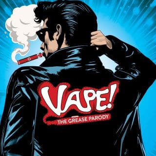 Stylized man with a cigarette and leather jacket labeled 'VAPE! THE GREASE PENCIL.'