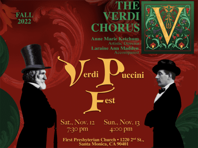 Poster for Verdi Puccini Fest by The Verdi Chorus in December.