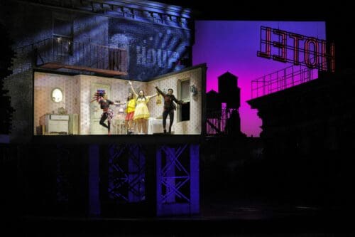 Julia Harnett as Consuelo, Rachel Josefina as Francisca, Gabriella Reyes as Maria and Daniella Castoria as Rosalia in LA Opera's 2025 production of West Side Story.