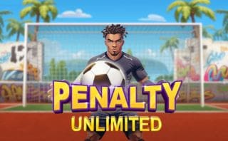 Animated goalkeeper ready to stop a soccer ball in Penalty Unlimited.