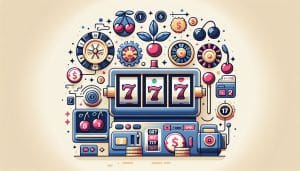 A colorful slot machine displaying triple sevens and casino elements.