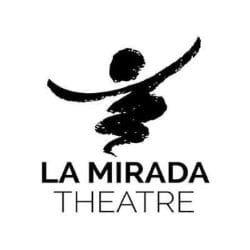 Logo of La Mirada Theatre with artistic black brush strokes.