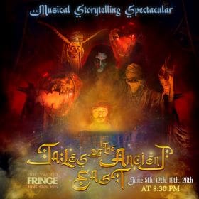 Magical storytelling event poster with mystical characters.