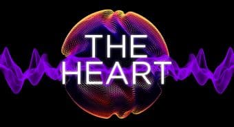 A glowing, abstract heart shape with the words 'THE HEART' overlaid in bold white text.