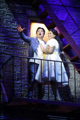 Duke Kim as Tony and Gabriella Reyes as Maria in LA Opera's 2025 production of West Side Story.
