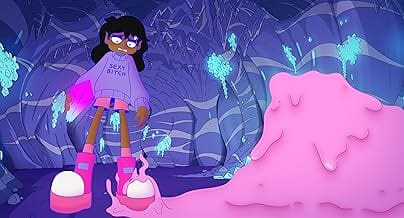 Animated scene with characters in a mysterious, glowing cave.