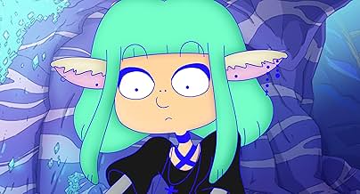 A cartoon character with turquoise hair and pointy ears.