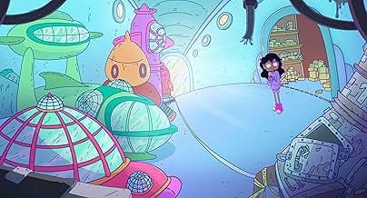 Colorful futuristic city with a girl looking on.