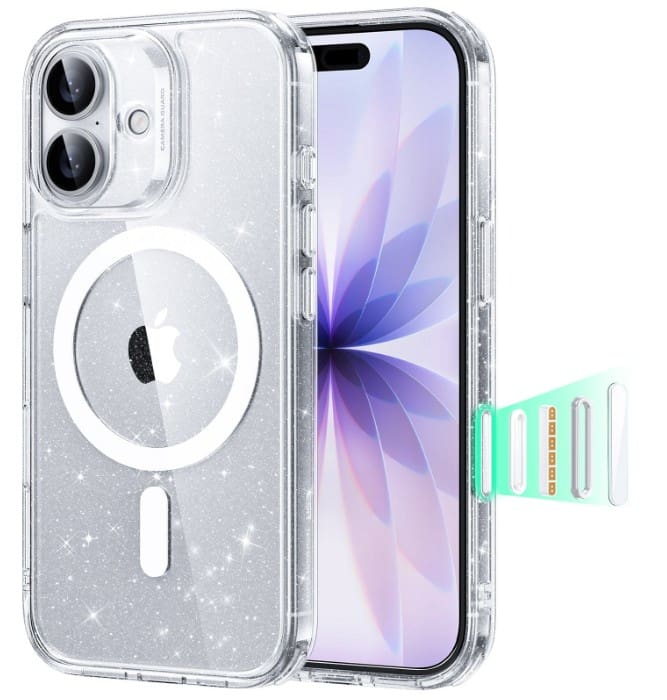 Transparent phone case with MagSafe and card holder for iPhone.