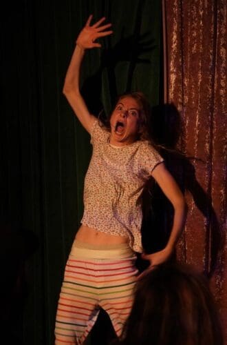 Rachel Troy in BABY, her award-winning solo clown show blending therapy, trauma, and physical comedy