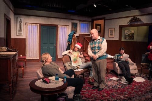 "Improbable Fiction"
Presented by Masquers Playhouse, Point Richmond, CA
by Alan Ayckbourn
Directed by Angela Mason
Feb 6 to Mar 1, 2026

A self-help writers’ group meets at the home of Arnold, a genial unmarried gent who dreams of creative endeavours more liberating than the translation of foreign instruction manuals. After the group dismisses his suggestion of collaborating on a piece of writing, Arnold finds himself transported into the story that might have come from the collaboration.