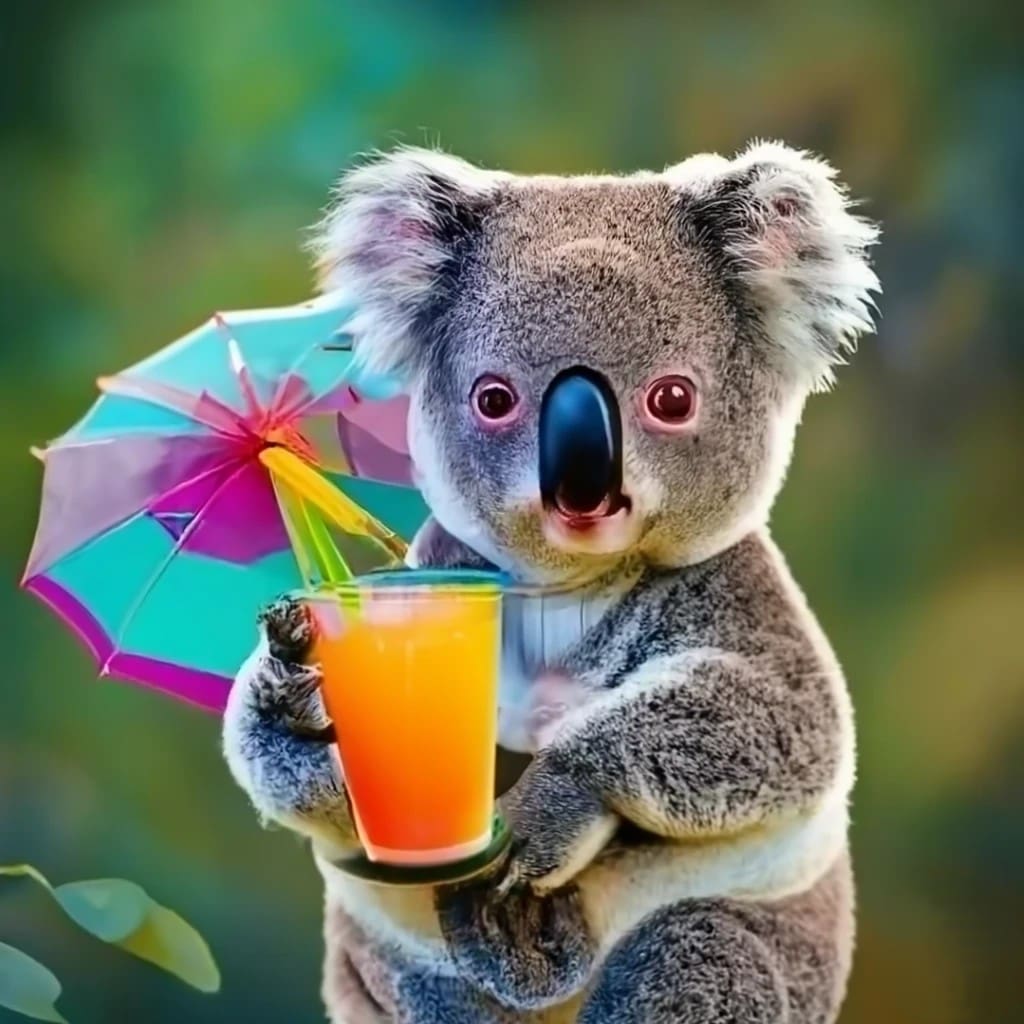 KOALA with cocktail in tree